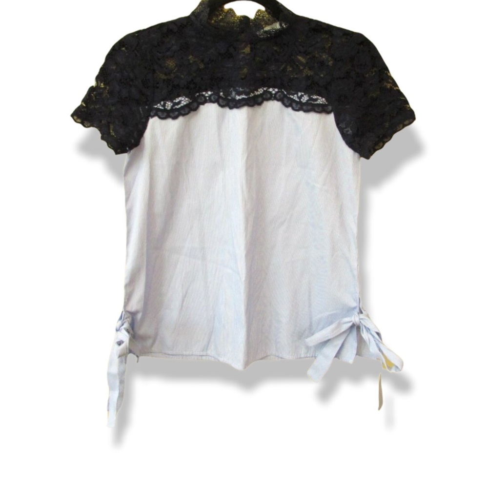 Marled Lace Blouse Shirt Navy And Light Blue Blouse